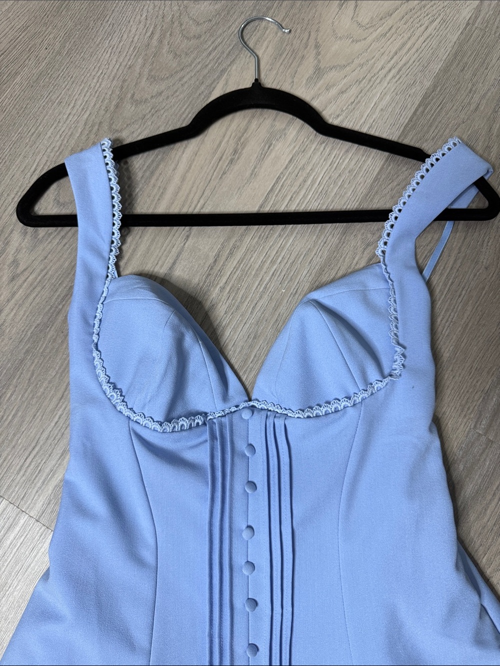 Oh Polly Light Blue Bustier Mini Dress with Layered Hem - Picture 3 of 5